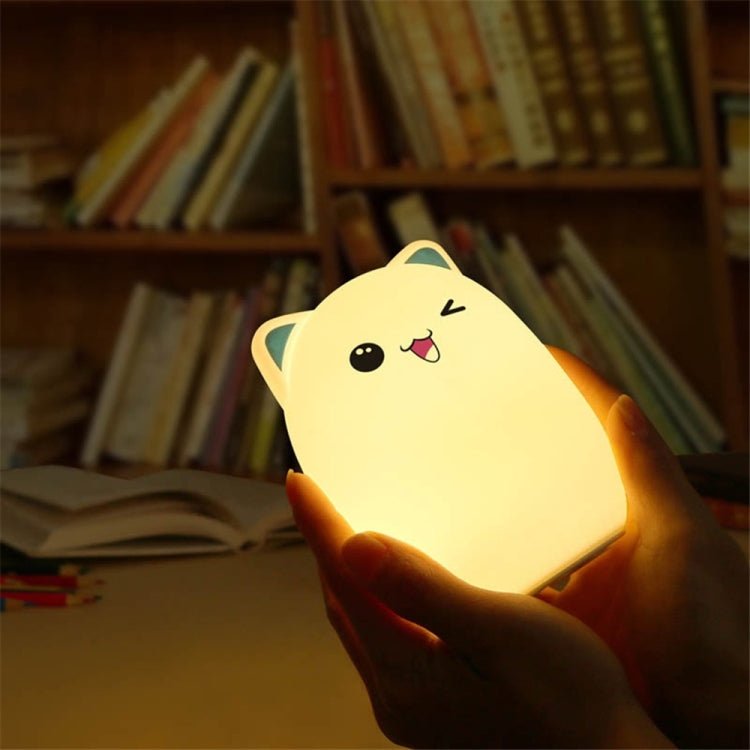 Color Change Cat Shape USB Rechargeable LED Silicone Soft Nightlight (Blue) - British D'sire