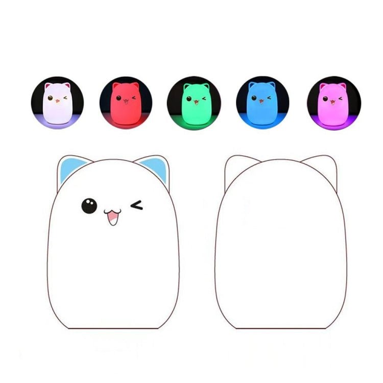 Color Change Cat Shape USB Rechargeable LED Silicone Soft Nightlight (Blue) - British D'sire