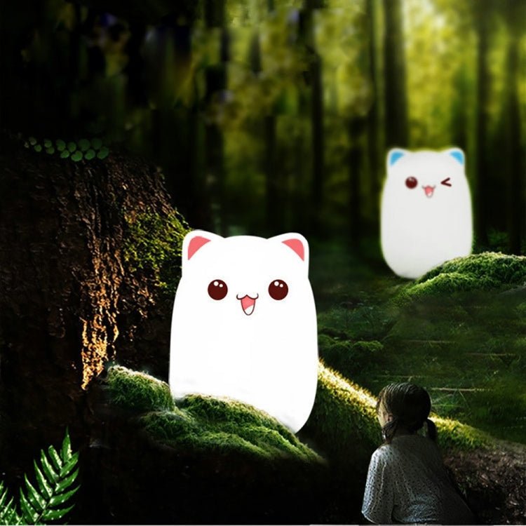 Color Change Cat Shape USB Rechargeable LED Silicone Soft Nightlight (Pink) - British D'sire