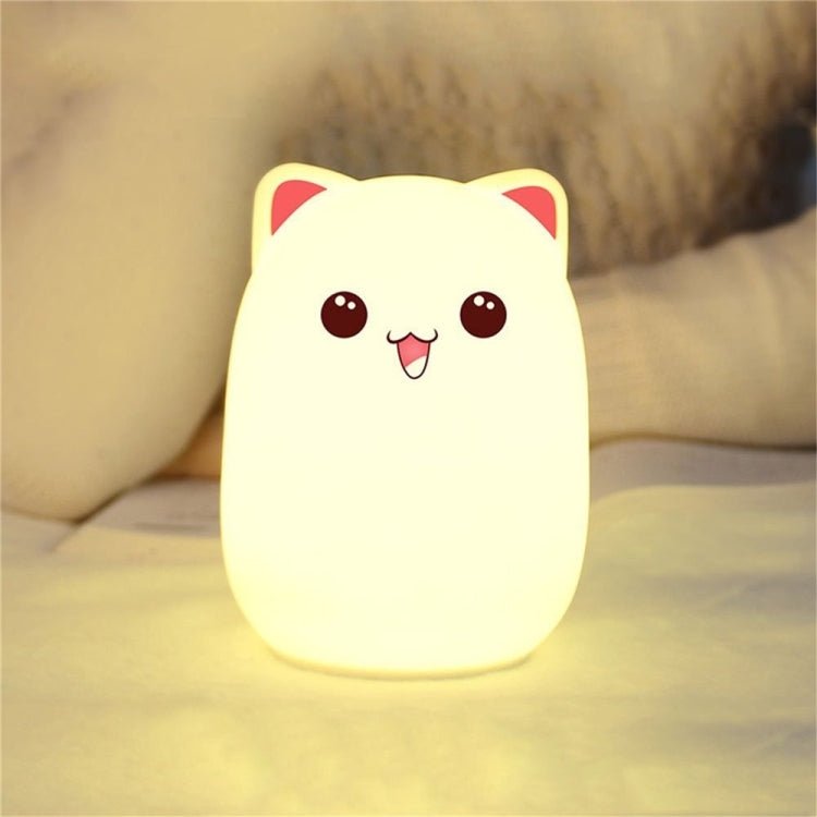 Color Change Cat Shape USB Rechargeable LED Silicone Soft Nightlight (Pink) - British D'sire Main image