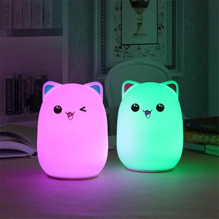 Color Change Cat Shape USB Rechargeable LED Silicone Soft Nightlight (Pink) - British D'sire