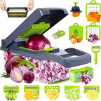 Connoisseur 16 - in - 1 Vegetable Chopper with 1.2L Container & Draining Basket | Multifunctional Mandoline Slicer for Veggies, Onions, Garlic, Potatoes & Salads | Grey Kitchen Tool for Convenient Food Prep & Precision Cutting - Vegetable Chopper - British D'sire