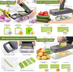 Connoisseur 16 - in - 1 Vegetable Chopper with 1.2L Container & Draining Basket | Multifunctional Mandoline Slicer for Veggies, Onions, Garlic, Potatoes & Salads | Grey Kitchen Tool for Convenient Food Prep & Precision Cutting - Vegetable Chopper - British D'sire