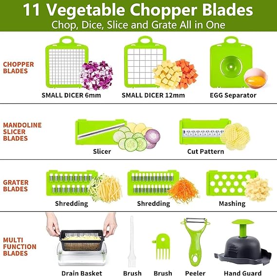 Connoisseur 16 - in - 1 Vegetable Chopper with 1.2L Container & Draining Basket | Multifunctional Mandoline Slicer for Veggies, Onions, Garlic, Potatoes & Salads | Grey Kitchen Tool for Convenient Food Prep & Precision Cutting - Vegetable Chopper - British D'sire