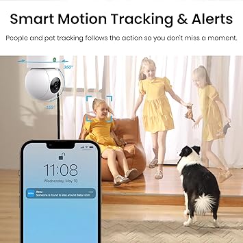 Connoisseur AOSU Indoor Camera with 2.4/5GHz WiFi – 2K Home Security Baby & Pet Monitor | 360° View, One - Touch Call, Night Vision, Motion Detection, Smart Tracking & APP Integration for Families & Pet Owners - Indoor Camera - British D'sire