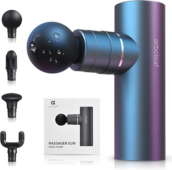 Connoisseur Arboleaf Mini Deep Tissue Muscle Massage Gun – 1.03lb Quiet Percussion Massager | 4 Silicone Heads, 5 Levels & 3200 RPM | Portable with Long Battery Life & Type - C Charging | Ideal for Muscle Relaxation & Recovery - Deep Tissue Muscle Massage Gun - British D'sire