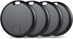 Connoisseur Bluetooth Air Tag Tracker - 4 Pack | Compatible with Apple Find My App (iOS Only) | Replaceable Battery | IP67 Waterproof Item Finder for Luggage, Bags, Wallets, Keys, Backpacks, Cars | Durable and Compact Design for Everyday Use | Black - Bluetooth Air Tag Tracker - British D'sire