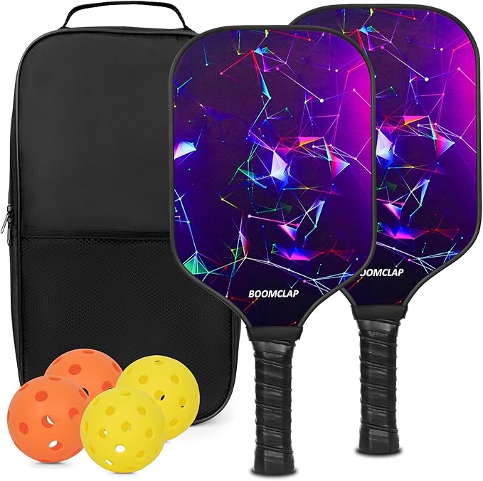 Connoisseur BOOMCLAP Pickleball Paddles Set – Fiberglass Surface with 2 Rackets, 4 Balls & Carry Bag | Lightweight, Durable Sports Equipment for Men & Women | Perfect for Pickleball Beginners & Enthusiasts - Pickleball Paddles - British D'sire