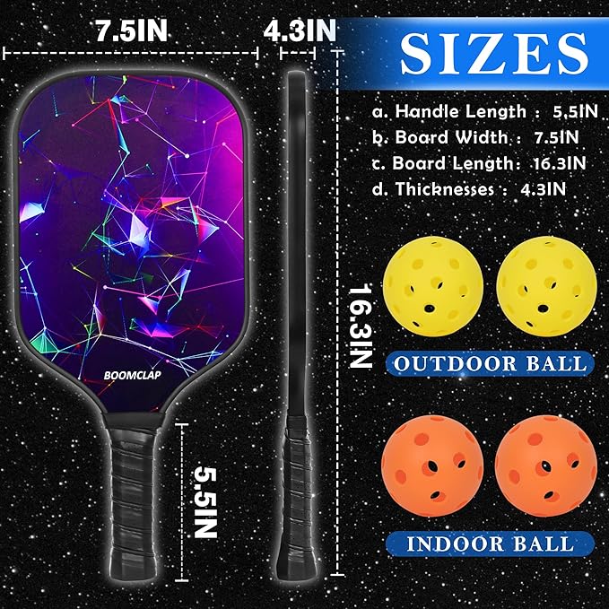 Connoisseur BOOMCLAP Pickleball Paddles Set – Fiberglass Surface with 2 Rackets, 4 Balls & Carry Bag | Lightweight, Durable Sports Equipment for Men & Women | Perfect for Pickleball Beginners & Enthusiasts - Pickleball Paddles - British D'sire