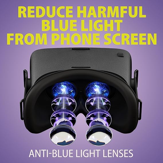 Connoisseur DESTEK V5 VR Headset for Smartphones | Virtual Reality Glasses with 110° FOV HD Anti - Blue Light Lenses and Bluetooth Controller | Eye Protection for Kids and Adults | Compatible with iPhone, Samsung, Android Phones (4.7 - 6.8in Screen) - Headset for Phone - British D'sire