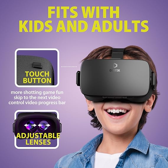 Connoisseur DESTEK V5 VR Headset for Smartphones | Virtual Reality Glasses with 110° FOV HD Anti - Blue Light Lenses and Bluetooth Controller | Eye Protection for Kids and Adults | Compatible with iPhone, Samsung, Android Phones (4.7 - 6.8in Screen) - Headset for Phone - British D'sire