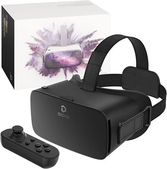 Connoisseur DESTEK V5 VR Headset for Smartphones | Virtual Reality Glasses with 110° FOV HD Anti - Blue Light Lenses and Bluetooth Controller | Eye Protection for Kids and Adults | Compatible with iPhone, Samsung, Android Phones (4.7 - 6.8in Screen) - Headset for Phone - British D'sire
