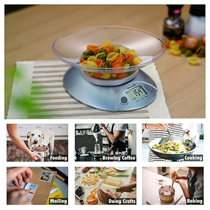 Connoisseur Digital Kitchen Scales with 0.6L Bowl – 5kg/11lb Capacity, ml & fl oz Liquid Measurement | Silver Food Scales with Tare Function & LCD Display | Compact, High - Precision Tool for Cooking & Baking - Digital Kitchen Scales - British D'sire