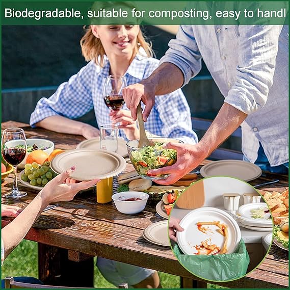 Connoisseur EcoLife Disposable Paper Plates – 7 - Inch Brown Bagasse Plates, 50 - Pack | Sturdy, Compostable, and Biodegradable Sugarcane Plates | Heavy - Duty, Eco - Friendly Party Plates for Hot & Cold Food - Disposable Paper Plates - British D'sire