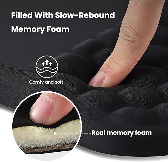Connoisseur EooCoo Ergonomic Mouse Pad Wrist Support – 12x8 Inch Black | Pain Relief Mousepad with Memory Foam & Massage Design | Non - Slip Silicone Base for Comfort & Stability | Ideal for Office, Home, and Gaming Use - Mouse Pad - British D'sire