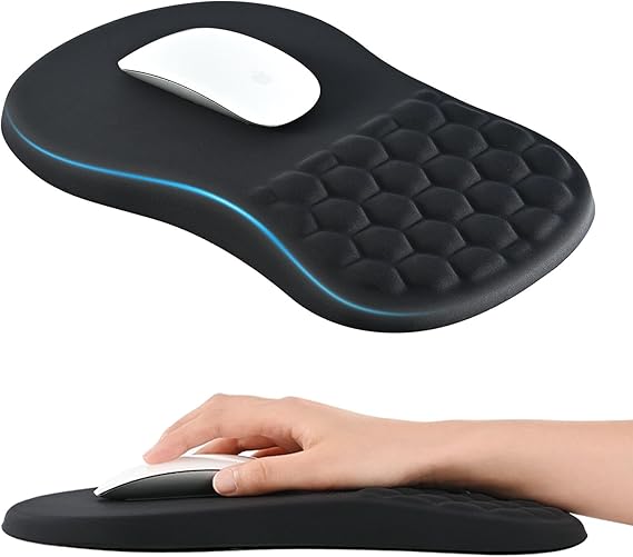Connoisseur EooCoo Ergonomic Mouse Pad Wrist Support – 12x8 Inch Black | Pain Relief Mousepad with Memory Foam & Massage Design | Non - Slip Silicone Base for Comfort & Stability | Ideal for Office, Home, and Gaming Use - Mouse Pad - British D'sire