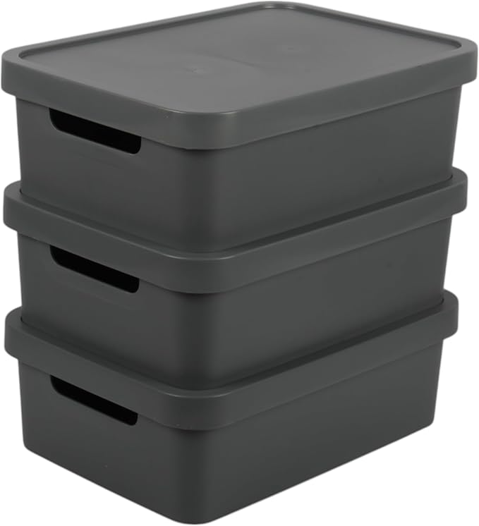 Connoisseur Jolie Max Plastic Storage Boxes – Set of 3, 19L Each | Dark Grey Matte Finish Decorative Organizers with Handles | Stackable & Nestable Space-Saving Design for Home & Office | Durable, Lightweight Storage Solution with Lids Secondary image
