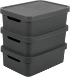 Connoisseur Jolie Max Plastic Storage Boxes – Set of 3, 19L Each | Dark Grey Matte Finish Decorative Organizers with Handles | Stackable & Nestable Space - Saving Design for Home & Office | Durable, Lightweight Storage Solution with Lids - Storage - British D'sire