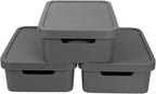 Connoisseur Jolie Max Plastic Storage Boxes – Set of 3, 19L Each | Dark Grey Matte Finish Decorative Organizers with Handles | Stackable & Nestable Space - Saving Design for Home & Office | Durable, Lightweight Storage Solution with Lids - Storage - British D'sire