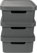 Connoisseur Jolie Max Plastic Storage Boxes – Set of 3, 19L Each | Dark Grey Matte Finish Decorative Organizers with Handles | Stackable & Nestable Space - Saving Design for Home & Office | Durable, Lightweight Storage Solution with Lids - Storage - British D'sire