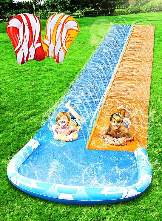 Connoisseur JOYIN 685cm Slip Slide with 2 Bodyboards – Lawn Water Slide with Built - in Sprinkler | Summer Outdoor Fun for Kids & Adults | Durable, Easy - to - Set - Up Backyard Water Toy for Sliding & Splashing Excitement - Lawn Water Slide with Built - in Sprinkler - British D'sire