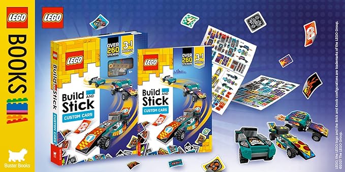 Connoisseur LEGO® Build and Stick Activity Box – Custom Cars Kit with LEGO Bricks, Book, and Over 260 Stickers | Hands - On Creative Play for Kids and Hobbyists | Vibrant Designs, Endless Rebuild Options, and Fun Activities for All Ages - LEGO - British D'sire
