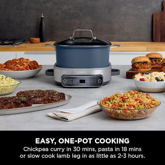 Connoisseur Ninja Foodi Possible Cooker – 6L Slow Cooker & Rice Cooker with 8 - in - 1 Versatile Functions | Midnight Blue Kitchen Appliance for Families & Cooking Enthusiasts | Durable, Time - Saving & Multi - Purpose - Rice Cooker - British D'sire