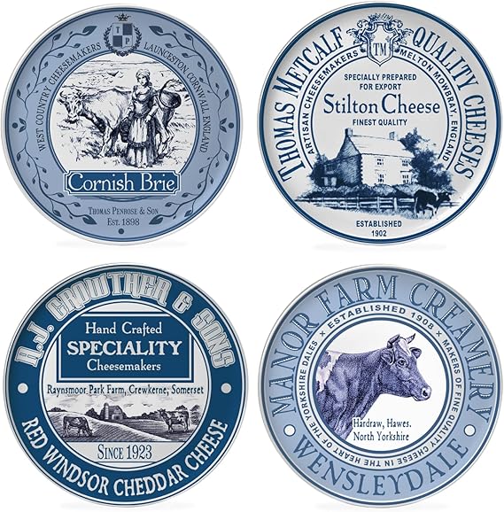 Connoisseur Occasion Set of 4 Vintage British Porcelain Cheese Plates 19cm Gift Boxed, Side Plate, Dish Set for Appetizer Cake Dessert Fruit Tapas - Cheese Plate - British D'sire