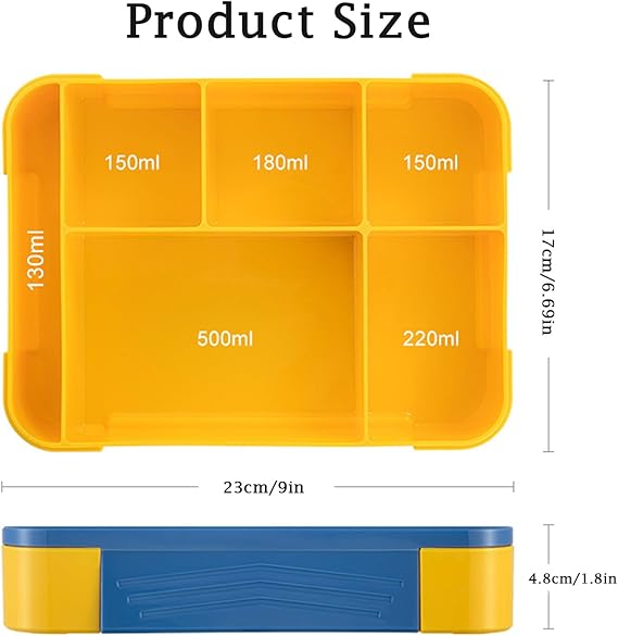 Connoisseur SiHuiTu 1330ml Bento Lunch Box with 6 Compartments – Leak-Proof Lunch Box with Cutlery Set | Durable Snack Box for Adults & Kids | Perfect for School, Kindergarten & Office | Blue-Yellow Design for Organized & Fresh Meals Secondary image