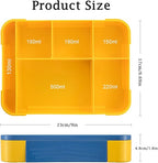 Connoisseur SiHuiTu 1330ml Bento Lunch Box with 6 Compartments – Leak - Proof Lunch Box with Cutlery Set | Durable Snack Box for Adults & Kids | Perfect for School, Kindergarten & Office | Blue - Yellow Design for Organized & Fresh Meals - Lunch Box Sets - British D'sire