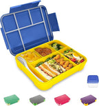 Connoisseur SiHuiTu 1330ml Bento Lunch Box with 6 Compartments – Leak - Proof Lunch Box with Cutlery Set | Durable Snack Box for Adults & Kids | Perfect for School, Kindergarten & Office | Blue - Yellow Design for Organized & Fresh Meals - Lunch Box Sets - British D'sire