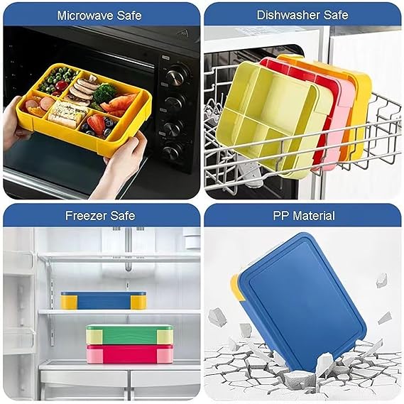 Connoisseur SiHuiTu 1330ml Bento Lunch Box with 6 Compartments – Leak - Proof Lunch Box with Cutlery Set | Durable Snack Box for Adults & Kids | Perfect for School, Kindergarten & Office | Blue - Yellow Design for Organized & Fresh Meals - Lunch Box Sets - British D'sire