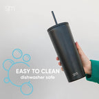 Connoisseur Simple Modern Insulated Tumbler with Lid and Straw, 710ml | Reusable Stainless Steel Water Bottle & Iced Coffee Cup | Travel Mug for Women, Men, and All Gifting Occasions | Midnight Black, Classic Collection - Insulated Glass - British D'sire