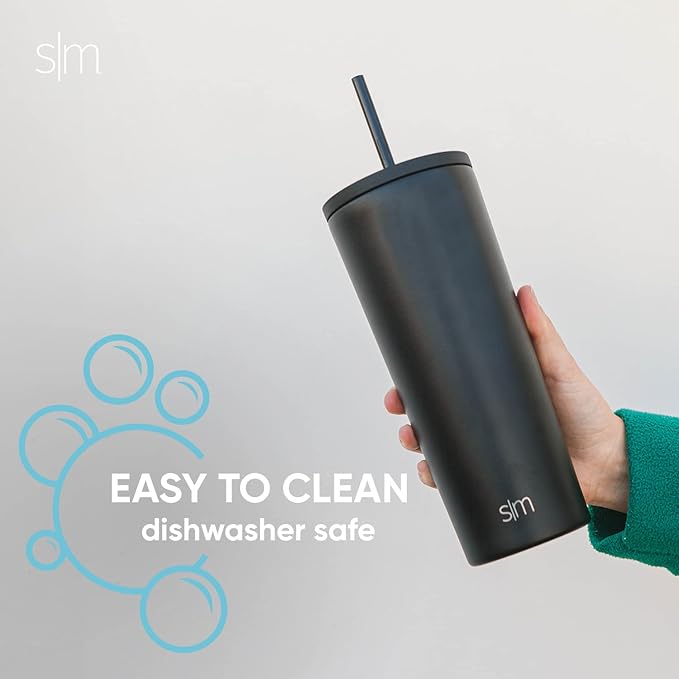 Connoisseur Simple Modern Insulated Tumbler with Lid and Straw, 710ml | Reusable Stainless Steel Water Bottle & Iced Coffee Cup | Travel Mug for Women, Men, and All Gifting Occasions | Midnight Black, Classic Collection - Insulated Glass - British D'sire