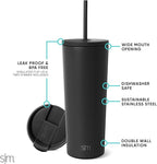 Connoisseur Simple Modern Insulated Tumbler with Lid and Straw, 710ml | Reusable Stainless Steel Water Bottle & Iced Coffee Cup | Travel Mug for Women, Men, and All Gifting Occasions | Midnight Black, Classic Collection - Insulated Glass - British D'sire