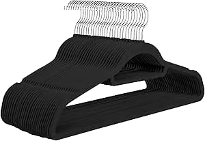 Connoisseur VelvetPro Non - Slip Velvet Hangers – 50 Pack Black | Space - Saving 0.6 cm Thick, 45 cm Long Clothes Hangers with Tie Bar & 360° Swivel Hook | Durable & Stylish for Dresses, Trousers, Coats | Ideal for Wardrobe Organization - Velvet Hangers - British D'sire