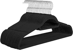 Connoisseur VelvetPro Non - Slip Velvet Hangers – 50 Pack Black | Space - Saving 0.6 cm Thick, 45 cm Long Clothes Hangers with Tie Bar & 360° Swivel Hook | Durable & Stylish for Dresses, Trousers, Coats | Ideal for Wardrobe Organization - Velvet Hangers - British D'sire