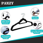 Connoisseur VelvetPro Non - Slip Velvet Hangers – 50 Pack Black | Space - Saving 0.6 cm Thick, 45 cm Long Clothes Hangers with Tie Bar & 360° Swivel Hook | Durable & Stylish for Dresses, Trousers, Coats | Ideal for Wardrobe Organization - Velvet Hangers - British D'sire