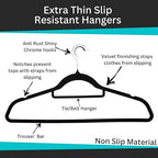 Connoisseur VelvetPro Non - Slip Velvet Hangers – 50 Pack Black | Space - Saving 0.6 cm Thick, 45 cm Long Clothes Hangers with Tie Bar & 360° Swivel Hook | Durable & Stylish for Dresses, Trousers, Coats | Ideal for Wardrobe Organization - Velvet Hangers - British D'sire