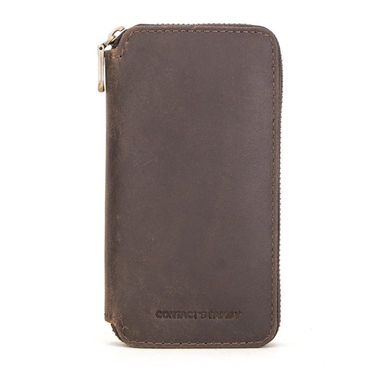 Contacts Family CF1114 Leather Watch Box Retro Crazy Horse Leather Zipper Couple Watch Bag(Coffee) - British D'sire Main image