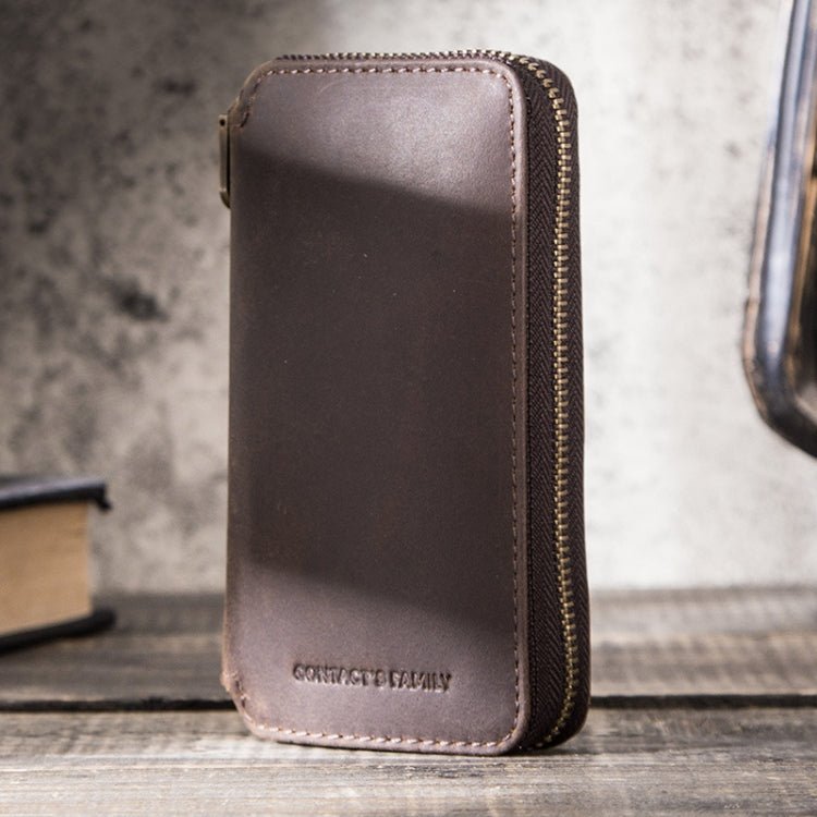 Contacts Family CF1114 Leather Watch Box Retro Crazy Horse Leather Zipper Couple Watch Bag(Coffee) Secondary image