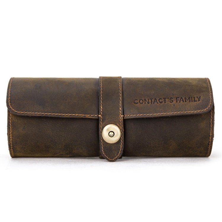 CONTACTS FAMILY CF1117 Retro Crazy Horse Texture Leather Watch Box Round Buckle Storage Box,Capacity: Can Hold 3 Watches(Coffee) - British D'sire Main image