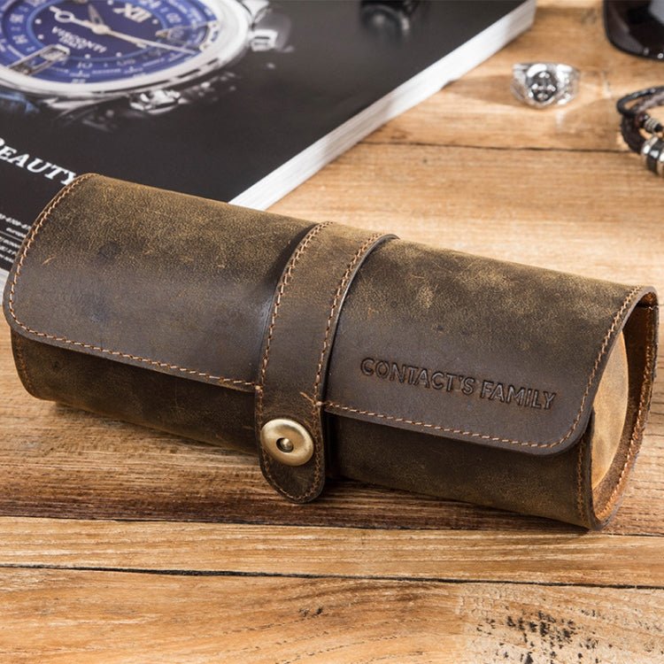 CONTACTS FAMILY CF1117 Retro Crazy Horse Texture Leather Watch Box Round Buckle Storage Box,Capacity: Can Hold 3 Watches(Coffee) Secondary image