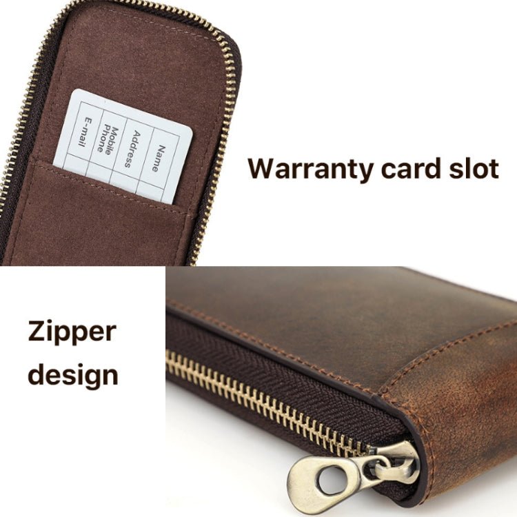 Contacts Family CF1121 Retro Crazy Horse Leather Watch Storage Box Single Watch Seat Portable Watch Zipper Bag(Coffee) - British D'sire
