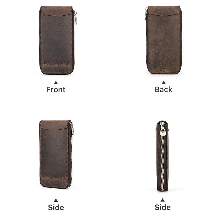 Contacts Family CF1121 Retro Crazy Horse Leather Watch Storage Box Single Watch Seat Portable Watch Zipper Bag(Coffee) Secondary image