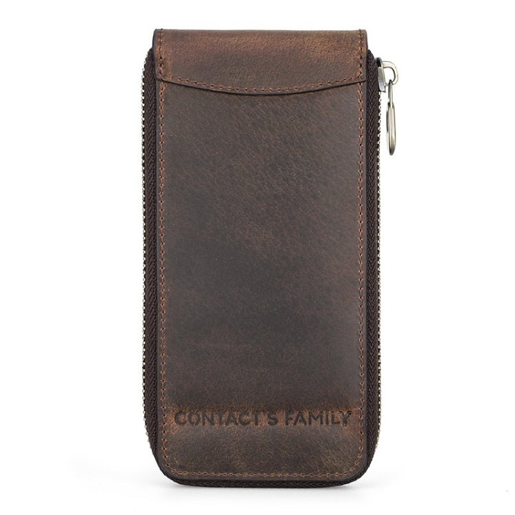 Contacts Family CF1121 Retro Crazy Horse Leather Watch Storage Box Single Watch Seat Portable Watch Zipper Bag(Coffee) - British D'sire