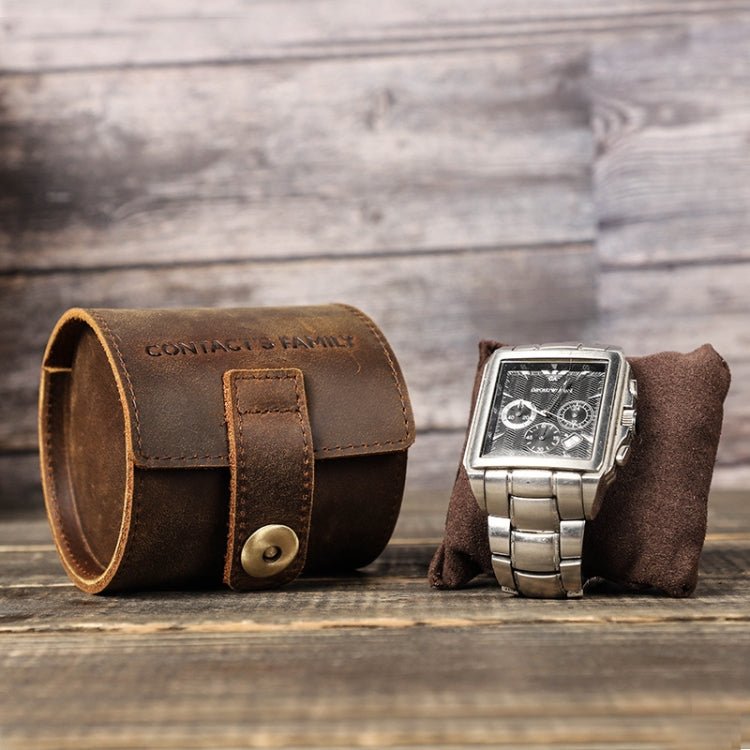 Contacts Family CF1125 Single Watch Position Crazy Horse Leather Watch Box Round Watch Storage Box(Coffee) - British D'sire Main image