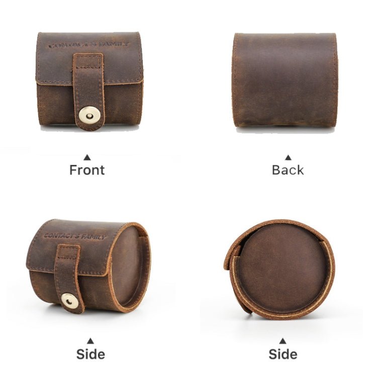 Contacts Family CF1125 Single Watch Position Crazy Horse Leather Watch Box Round Watch Storage Box(Coffee) - British D'sire