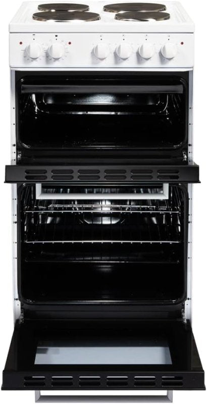 Cookology CFSPTC502BK 50cm Wide Freestanding Electric Twin Cavity Cooker, Combined 93 Litre Capacity with 4 Zone Solid Plate Top Hob Cooktop - British D'sire Main image
