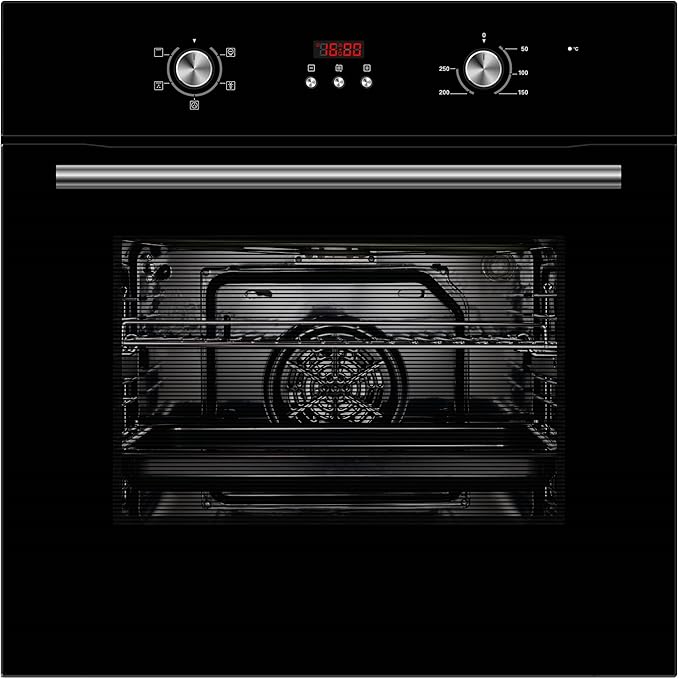 Cookology COF605BK 60cm 65 Litre Capacity, Installed Built In Electric Fan Oven, Integrated Single Fan Oven with Mechanical Dial Timer and Grill - in Black - Installed Ovens - British D'sire Main image